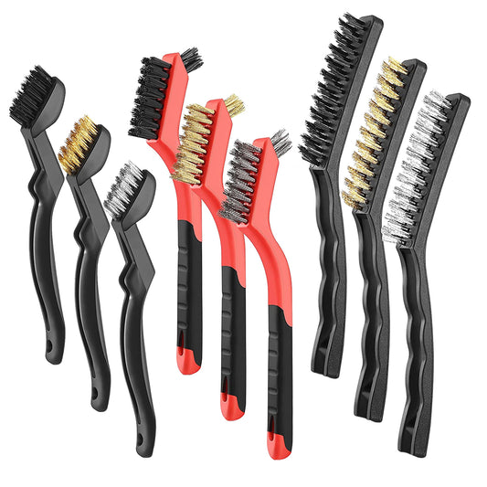 DEYIZY Wire Brush Set for Rust Cleaning - 9 Pcs Including Steel, Brass & Nylon Brushes - Ideal for Rust Removal, Dirt & Paint Scrubbing with Deep Cleaning - Small Wire Brush for Versatile Use