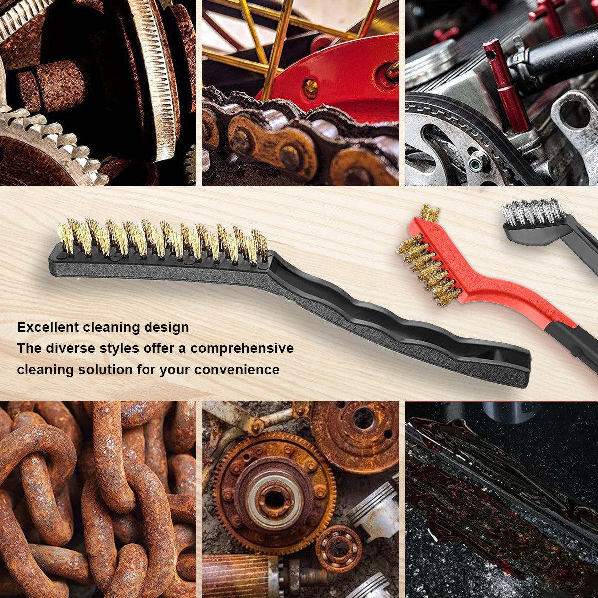 DEYIZY Wire Brush Set for Rust Cleaning - 9 Pcs Including Steel, Brass & Nylon Brushes - Ideal for Rust Removal, Dirt & Paint Scrubbing with Deep Cleaning - Small Wire Brush for Versatile Use